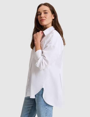 Beyaz Oversize Uzun Kollu Gömlek