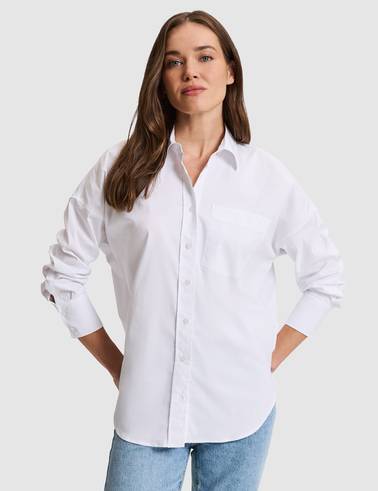 Beyaz Oversize Uzun Kollu Gömlek