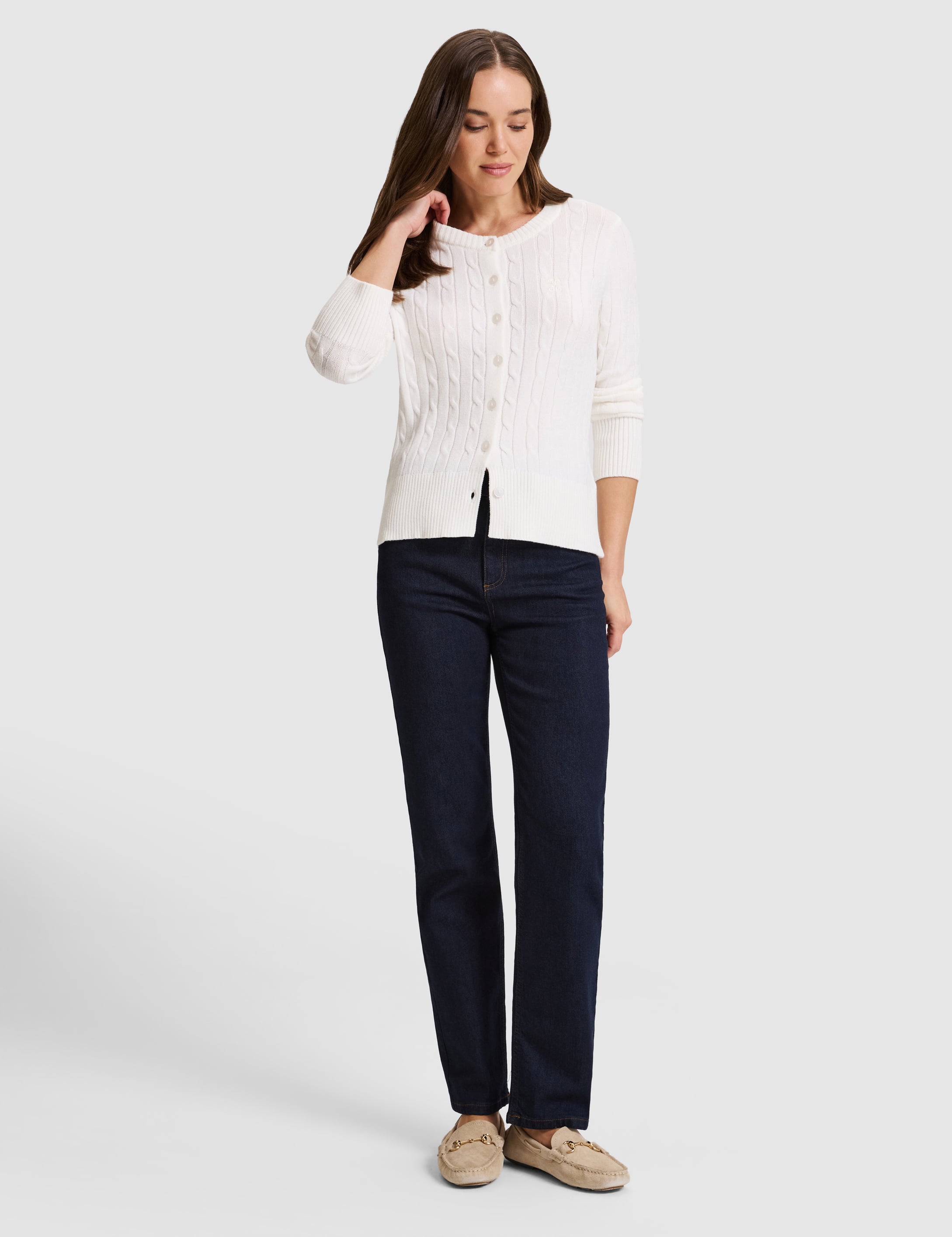 Beyaz Regular Fit Triko Hırka