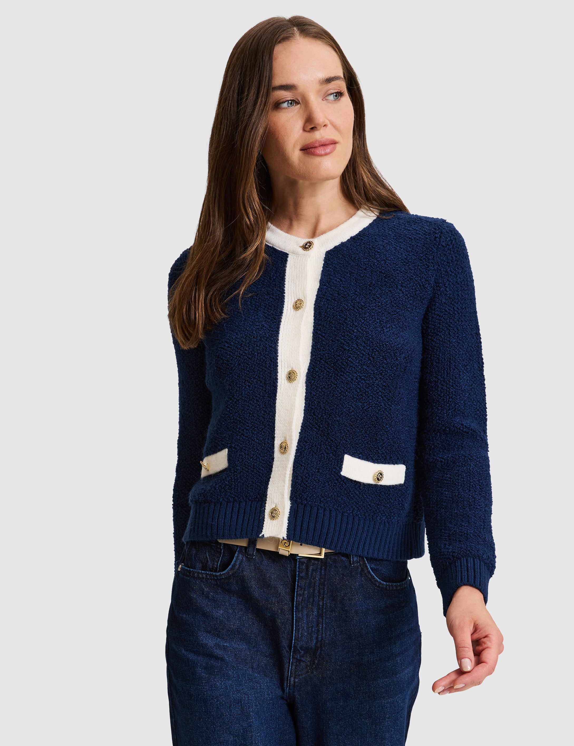 Lacivert Crop Top Triko Hırka - Image 1