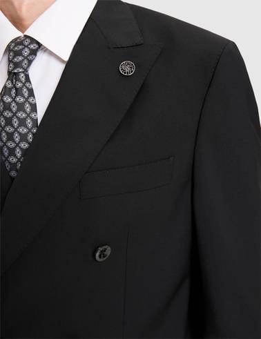 Siyah Slim Tailored Fit %100 Yün Kruvaze Takım Elbise