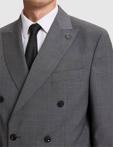 Füme Slim Tailored Fit %100 Yün Kruvaze Takım Elbise