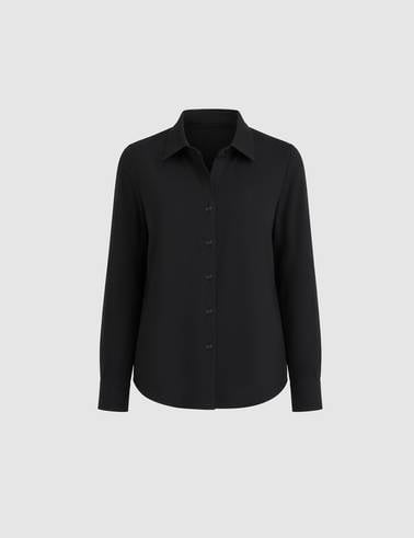 Siyah Modal Karışımlı Regular Fit Uzun Kollu Gömlek