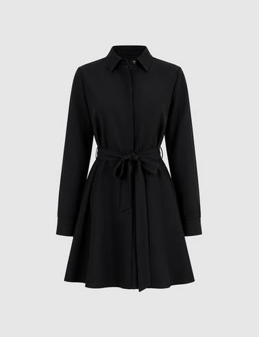 Siyah Comfort Fit Dokuma Elbise
