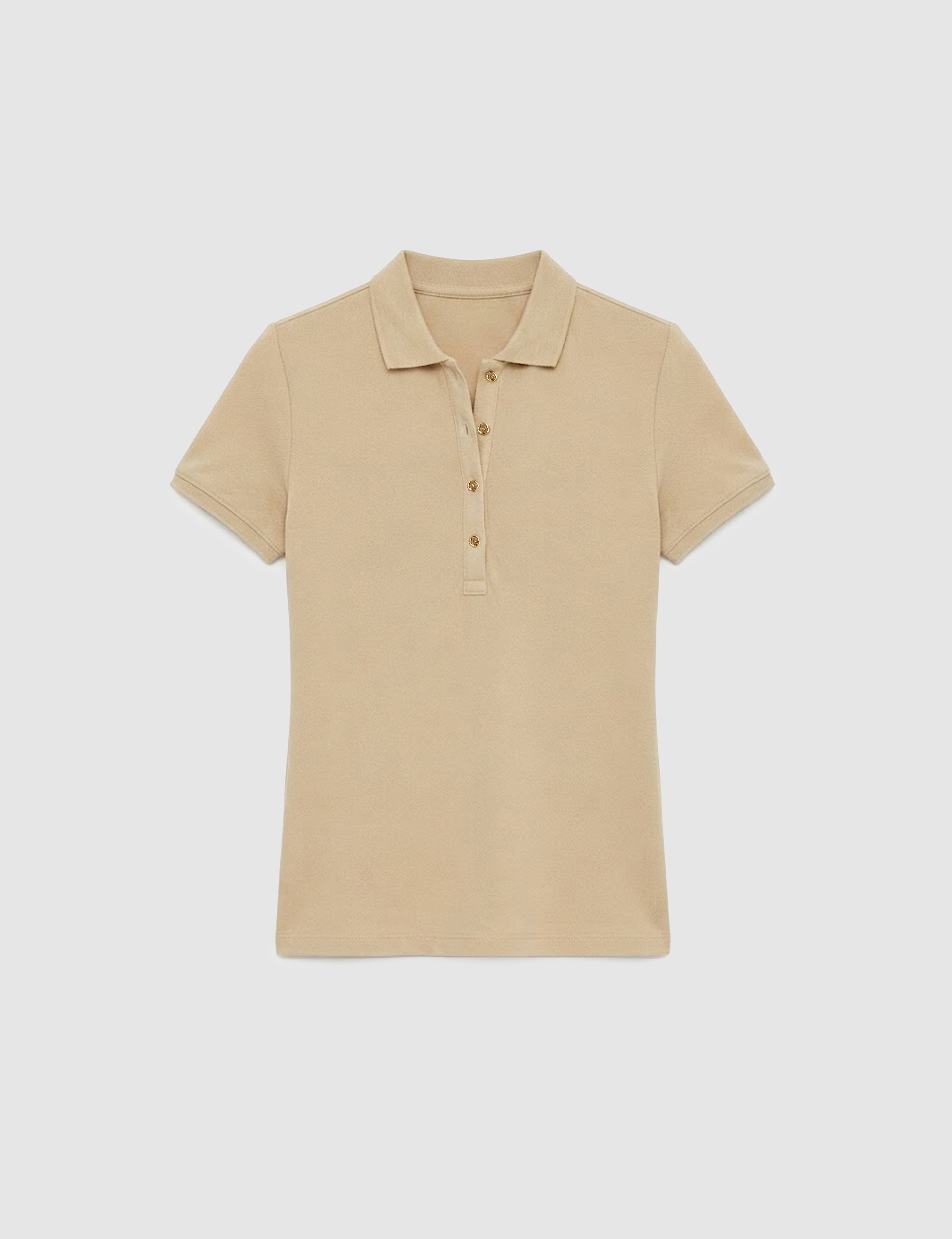 Bej Slim Fit Pamuklu Polo Yaka Basic Tişört