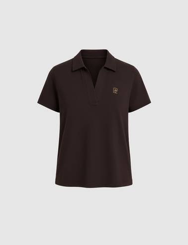 Kahverengi A Kesim Comfort Polo Yaka Basic Tişört