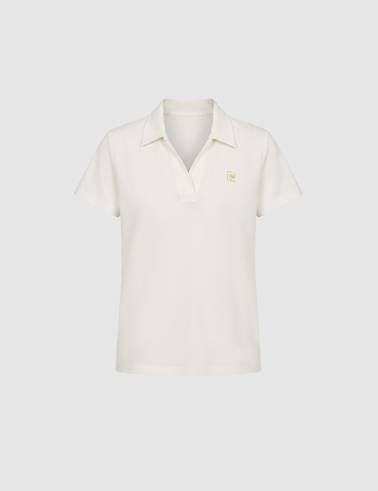 Ekru A Kesim Comfort Polo Yaka Basic Tişört