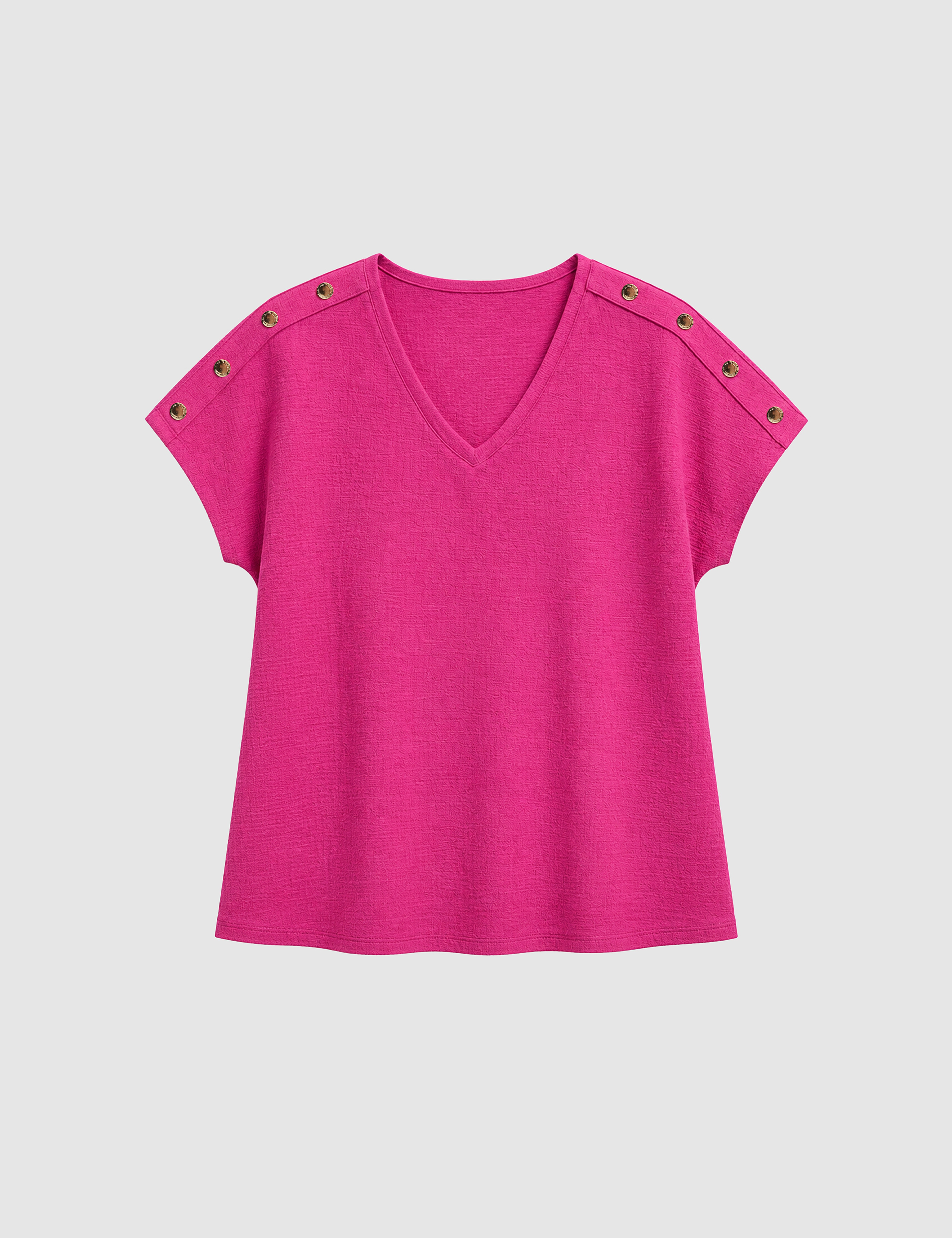 Fuşya Comfort Fit V Yaka Tişört - Image 7