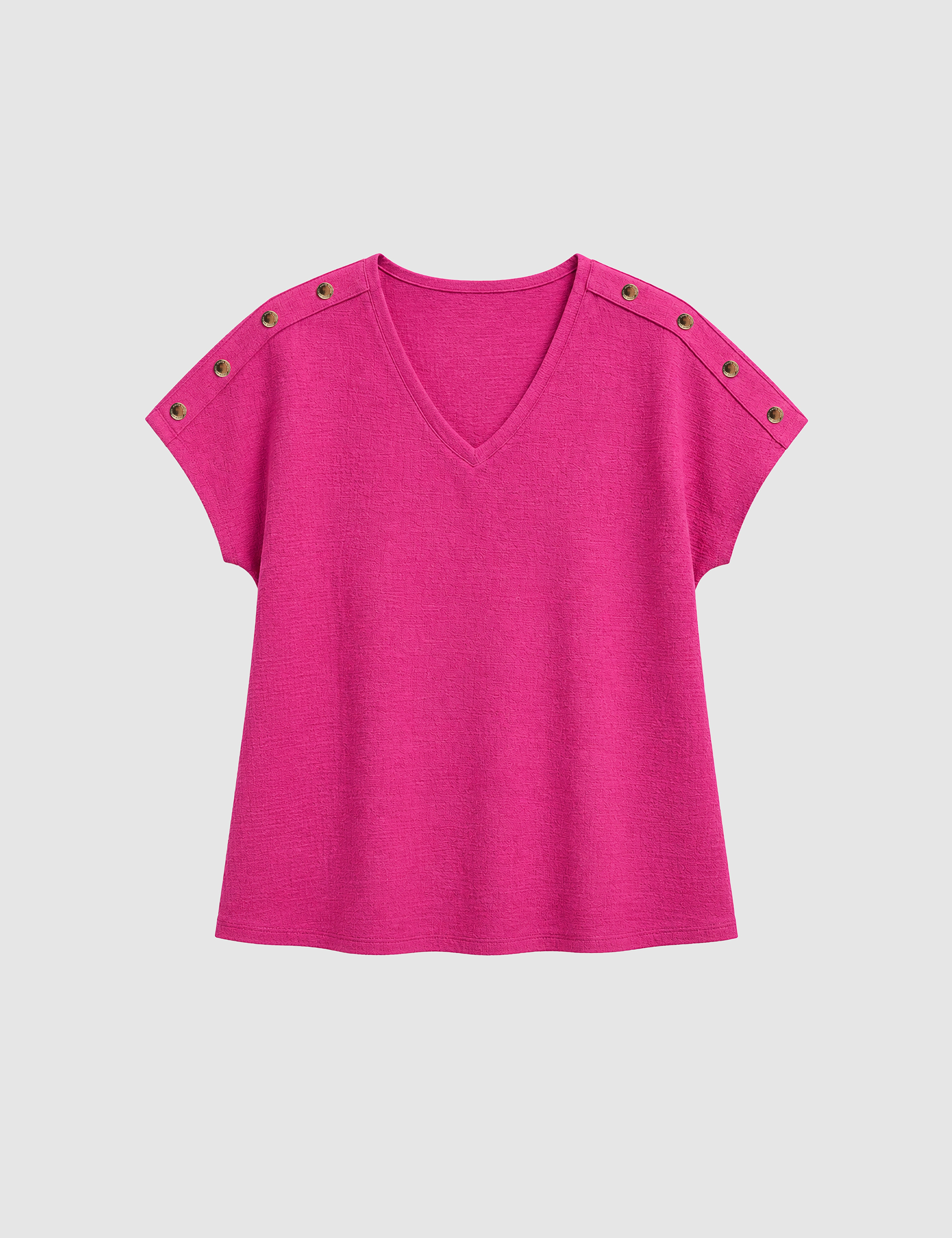 Fuşya Comfort Fit V Yaka Tişört