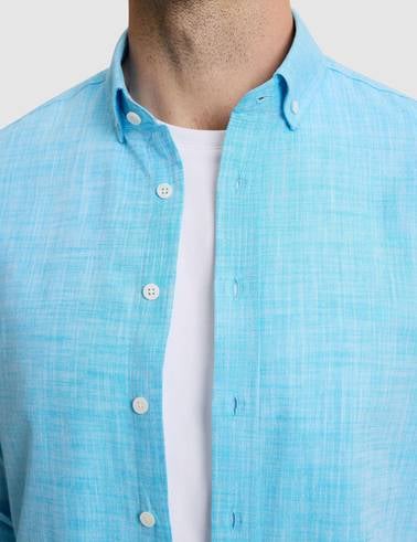 Aqua Keten Görünümlü Slim Fit Uzun Kollu Gömlek