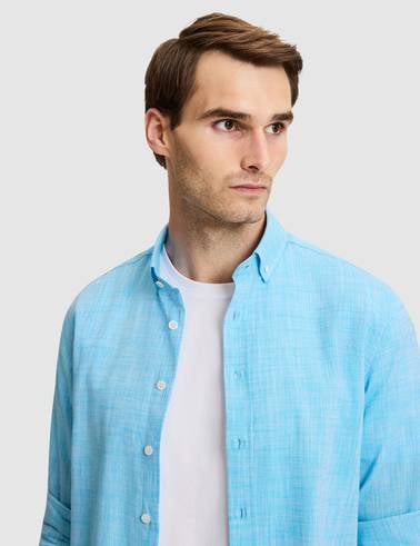 Aqua Keten Görünümlü Slim Fit Uzun Kollu Gömlek