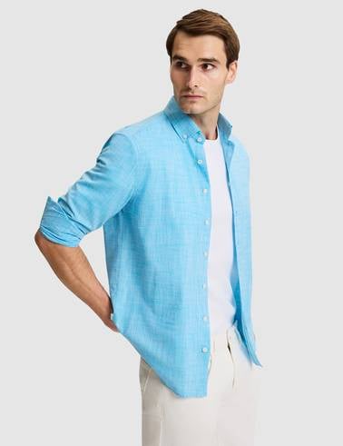 Aqua Keten Görünümlü Slim Fit Uzun Kollu Gömlek