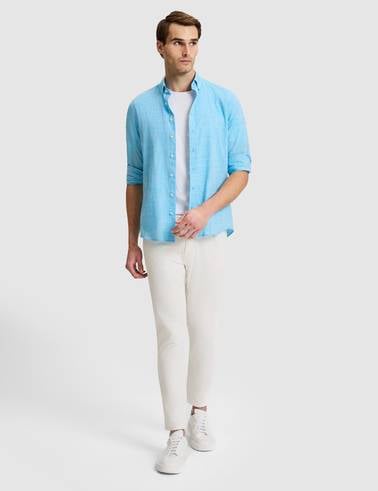 Aqua Keten Görünümlü Slim Fit Uzun Kollu Gömlek