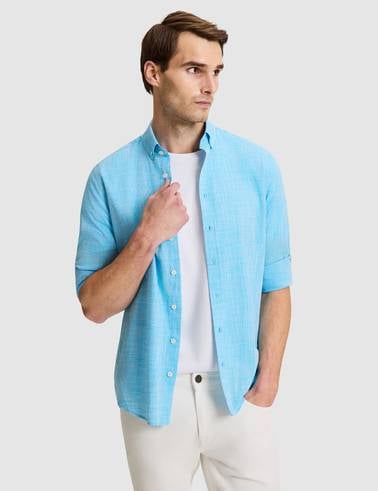 Aqua Keten Görünümlü Slim Fit Uzun Kollu Gömlek