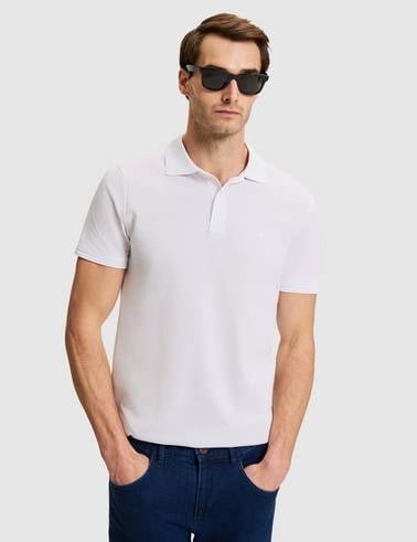 Beyaz Slim Fit %100 Pamuk Kıvrılmaz Düğmeli Polo Yaka Basic Tişört