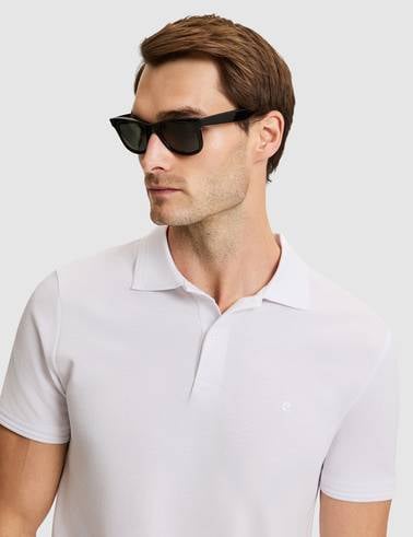 Beyaz Slim Fit %100 Pamuk Kıvrılmaz Düğmeli Polo Yaka Basic Tişört