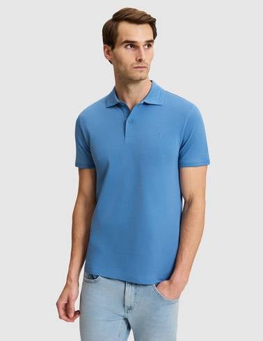 Koyu Mavi Slim Fit %100 Pamuk Kıvrılmaz Düğmeli Polo Yaka Basic Tişört