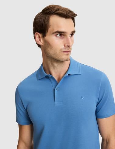 Koyu Mavi Slim Fit %100 Pamuk Kıvrılmaz Düğmeli Polo Yaka Basic Tişört