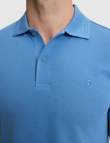 Koyu Mavi Slim Fit %100 Pamuk Kıvrılmaz Düğmeli Polo Yaka Basic Tişört