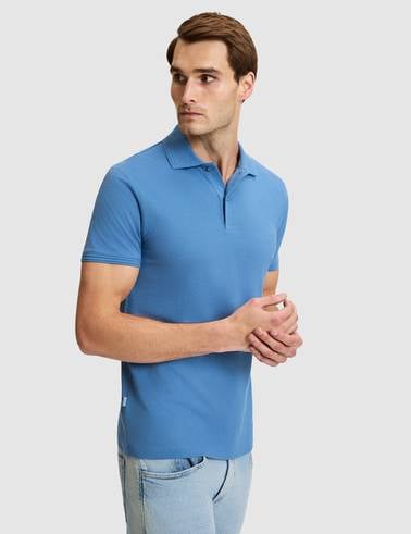 Koyu Mavi Slim Fit %100 Pamuk Kıvrılmaz Düğmeli Polo Yaka Basic Tişört