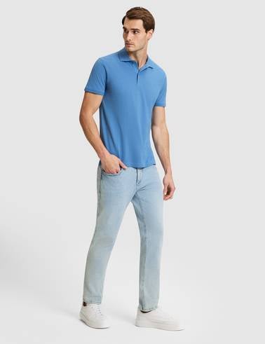 Koyu Mavi Slim Fit %100 Pamuk Kıvrılmaz Düğmeli Polo Yaka Basic Tişört