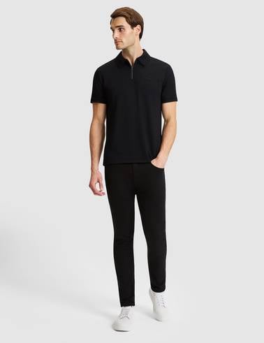 Siyah Regular Fit Fermuarlı Polo Yaka Tişört
