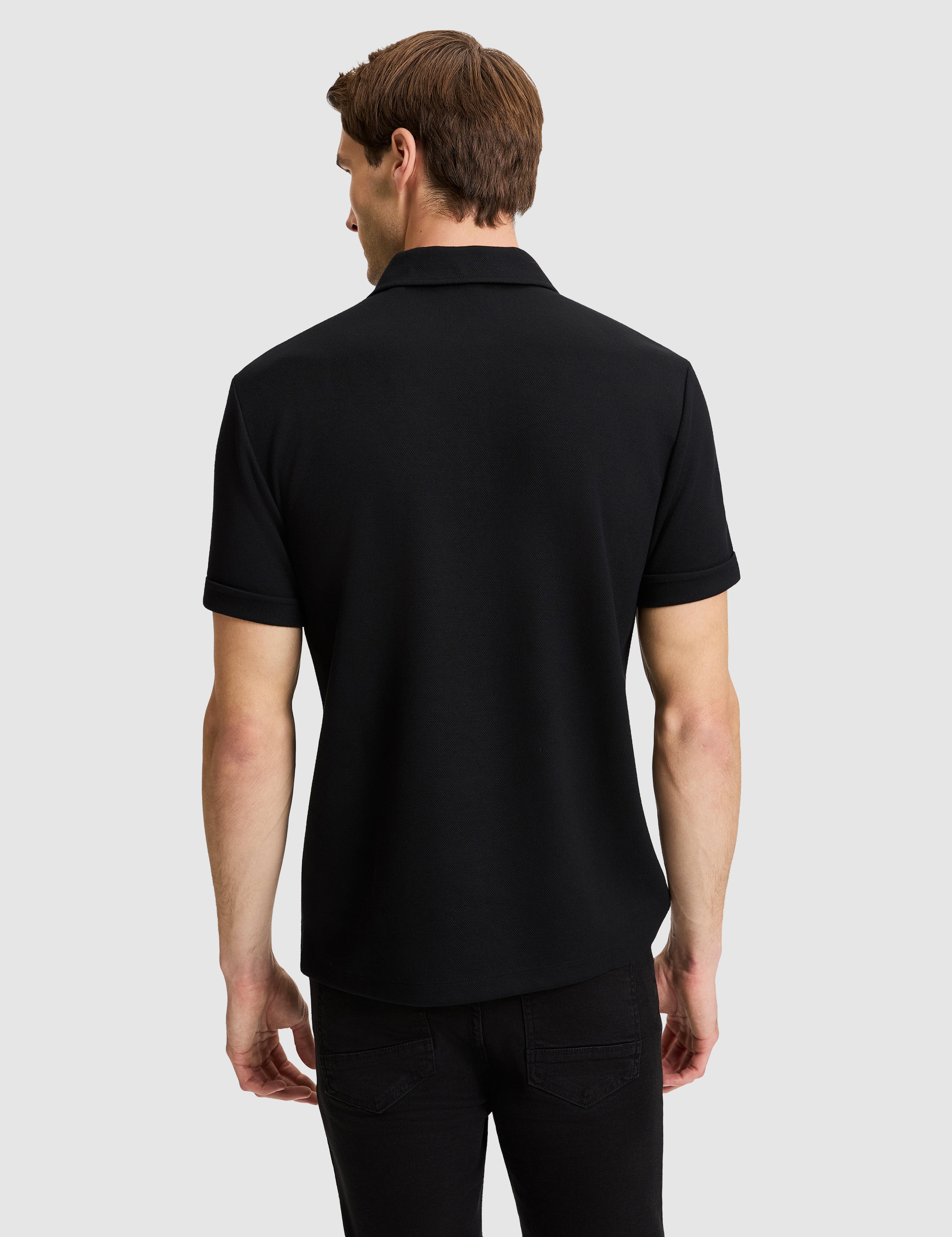 Siyah Regular Fit Fermuarlı Polo Yaka Tişört - Image 5