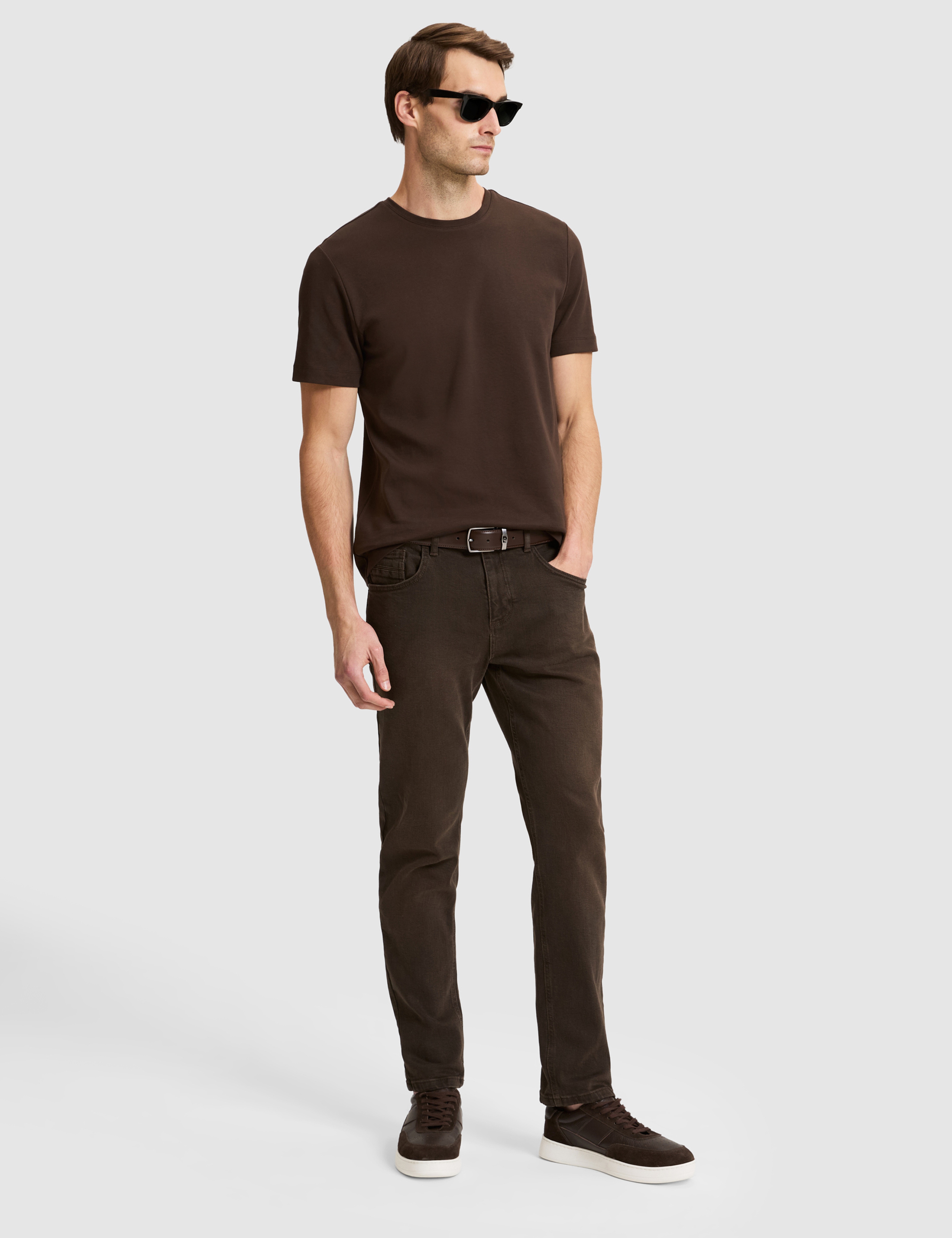 Koyu Kahverengi Regular Fit Basic Tişört - Image 4