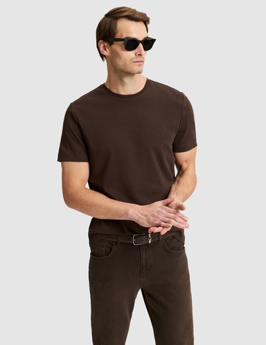 Koyu Kahverengi Regular Fit Basic Tişört