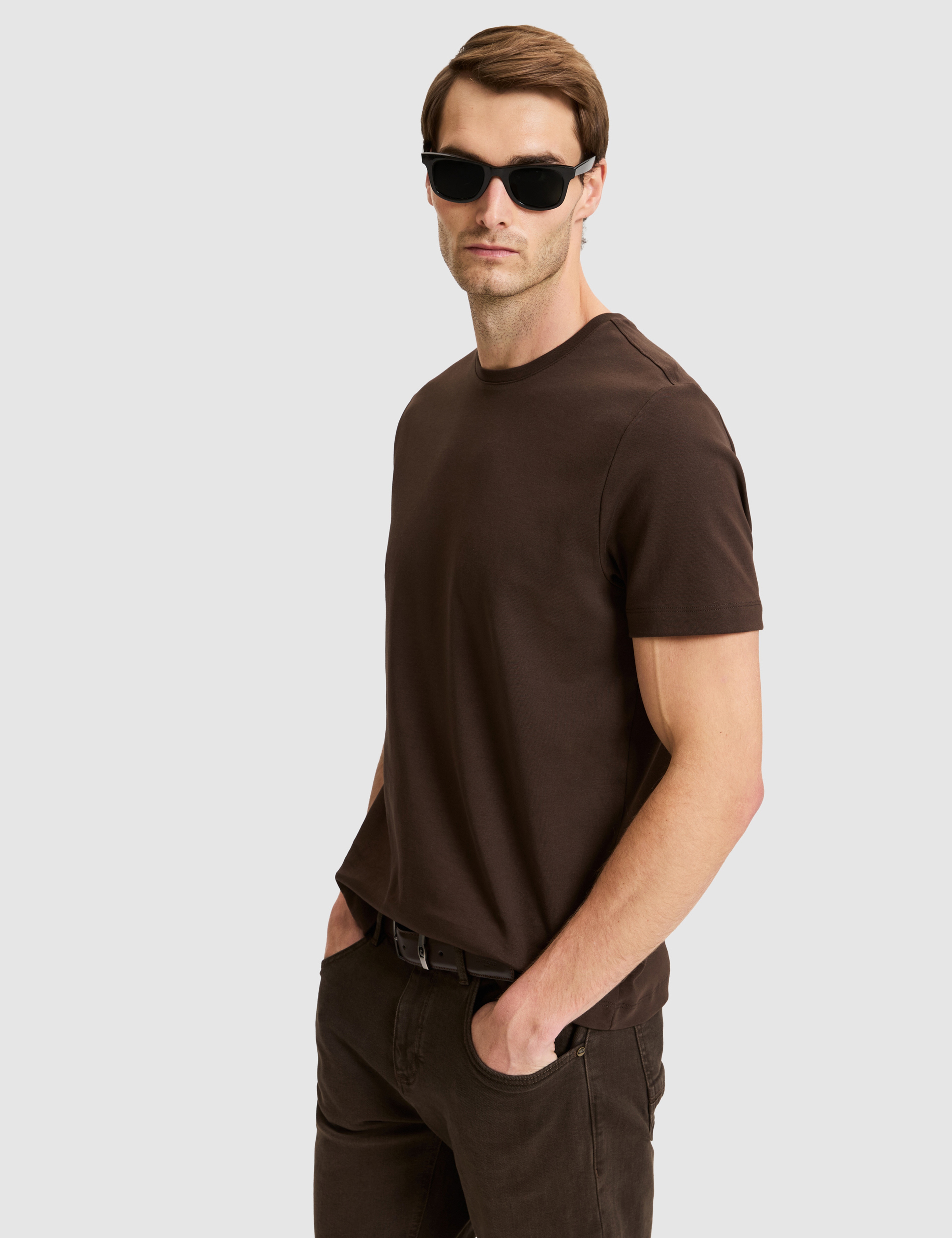 Koyu Kahverengi Regular Fit Basic Tişört