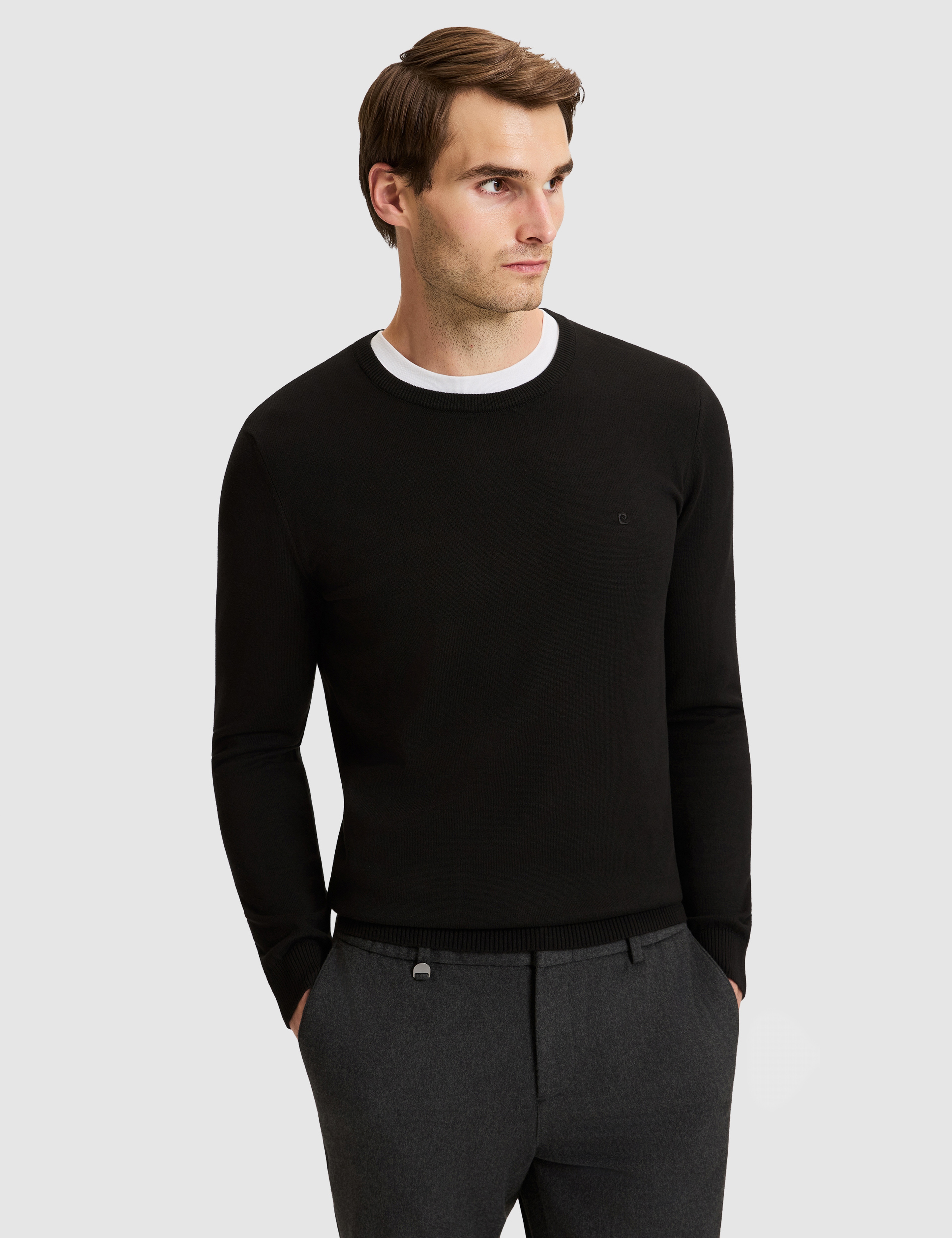 Siyah Slim Fit Basic Kazak - Image 1