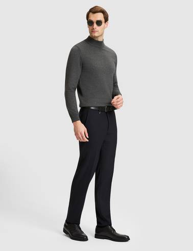 Koyu Gri Melanj Slim Fit Basic Kazak