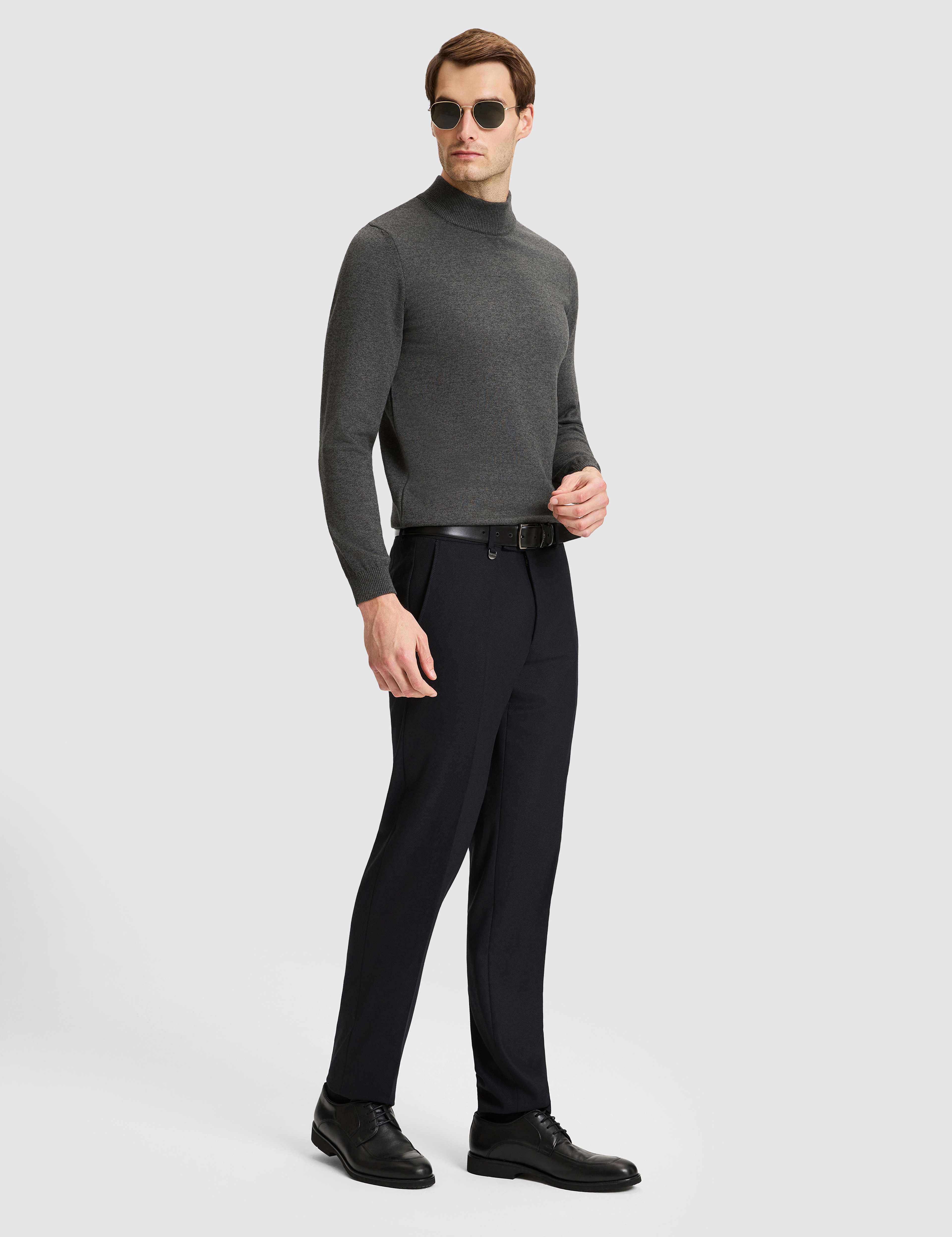 Koyu Gri Melanj Slim Fit Basic Kazak