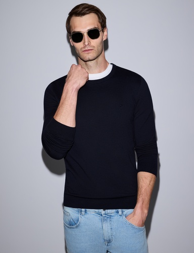Lacivert Slim Fit Basic Kazak