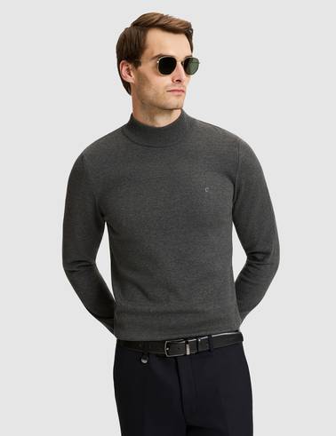 Koyu Gri Melanj Slim Fit Basic Kazak