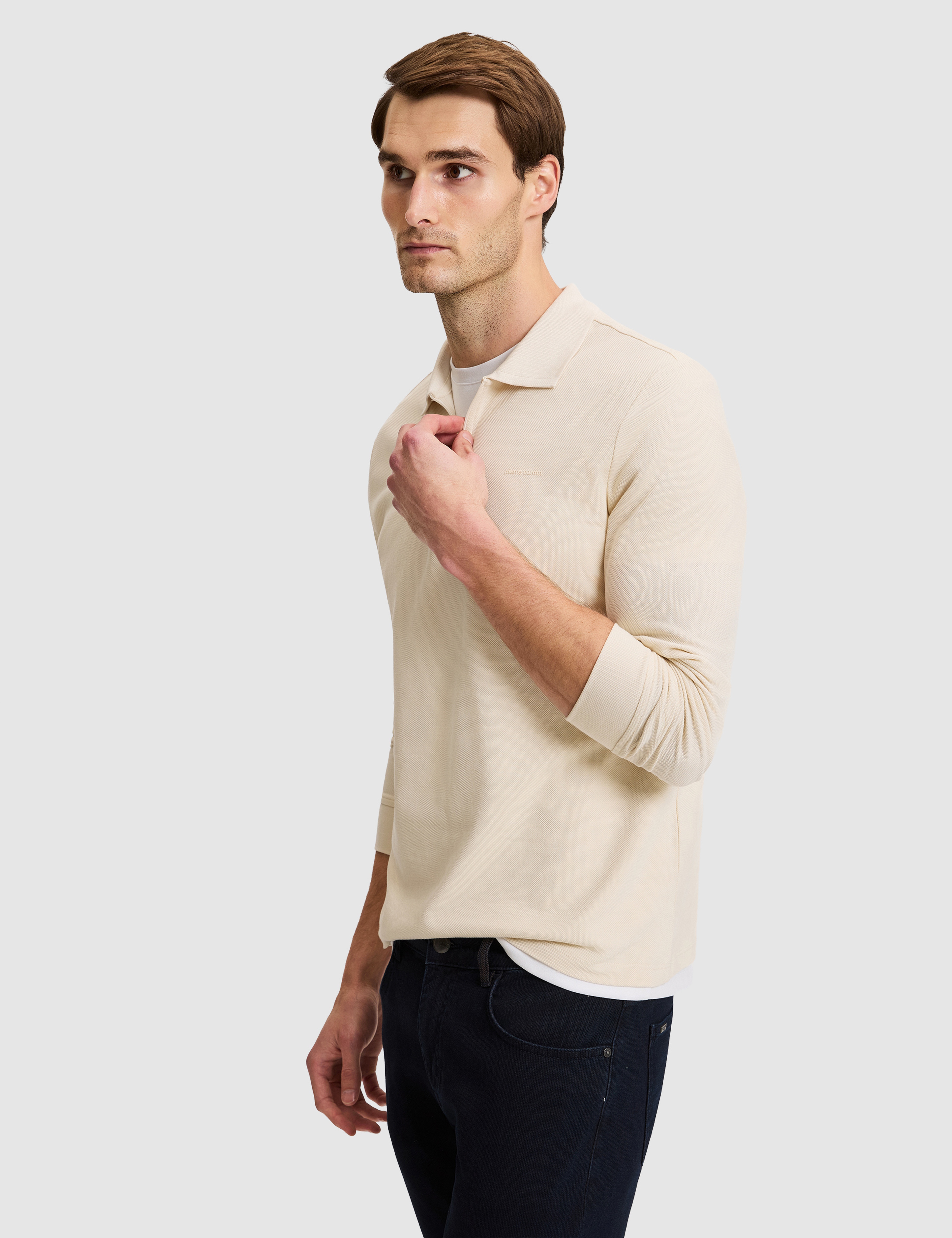 Bej Slim Fit Basic Sweatshirt