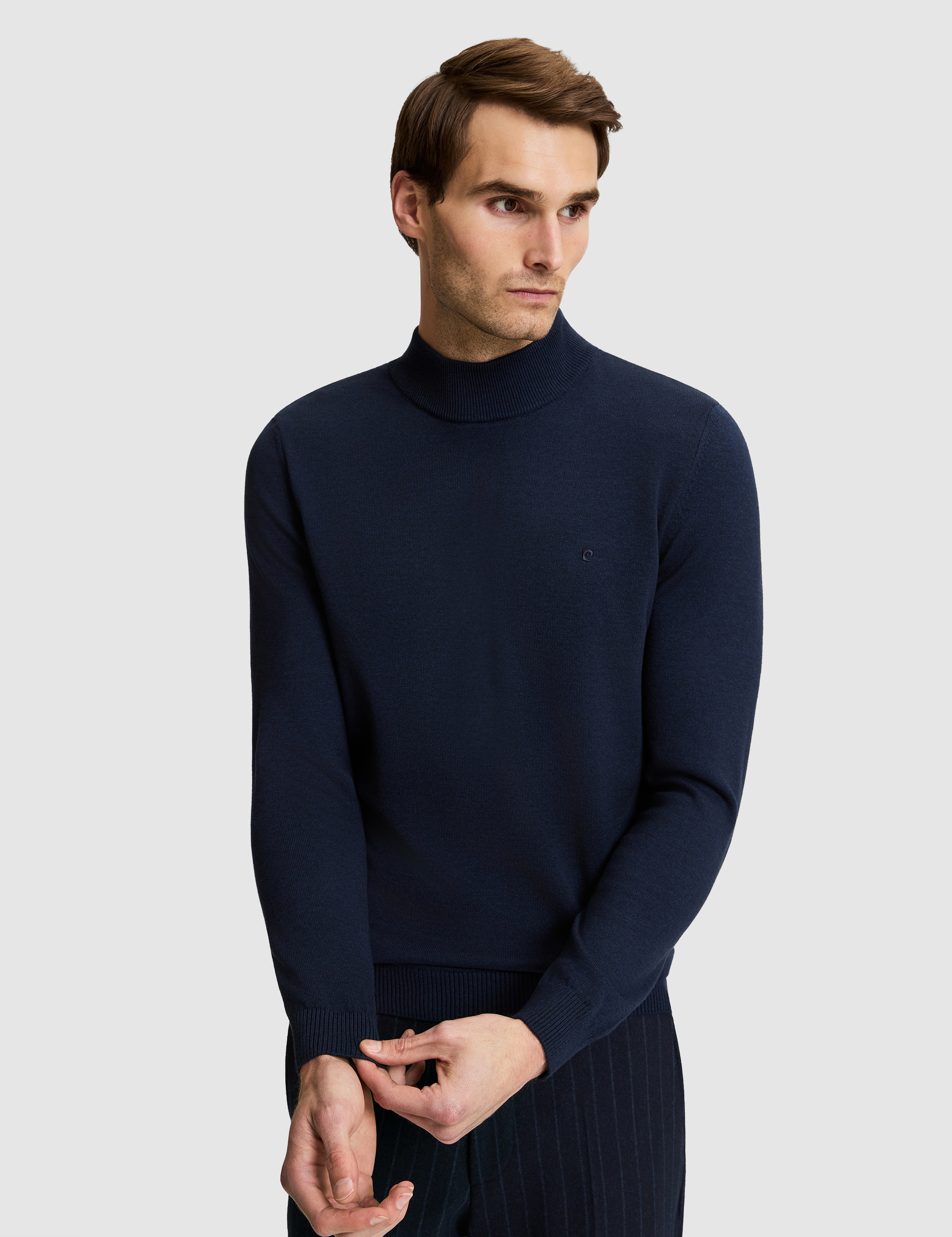 Lacivert Melanj Slim Fit Basic Kazak - Image 1
