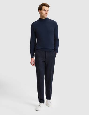 Lacivert Melanj Slim Fit Basic Kazak