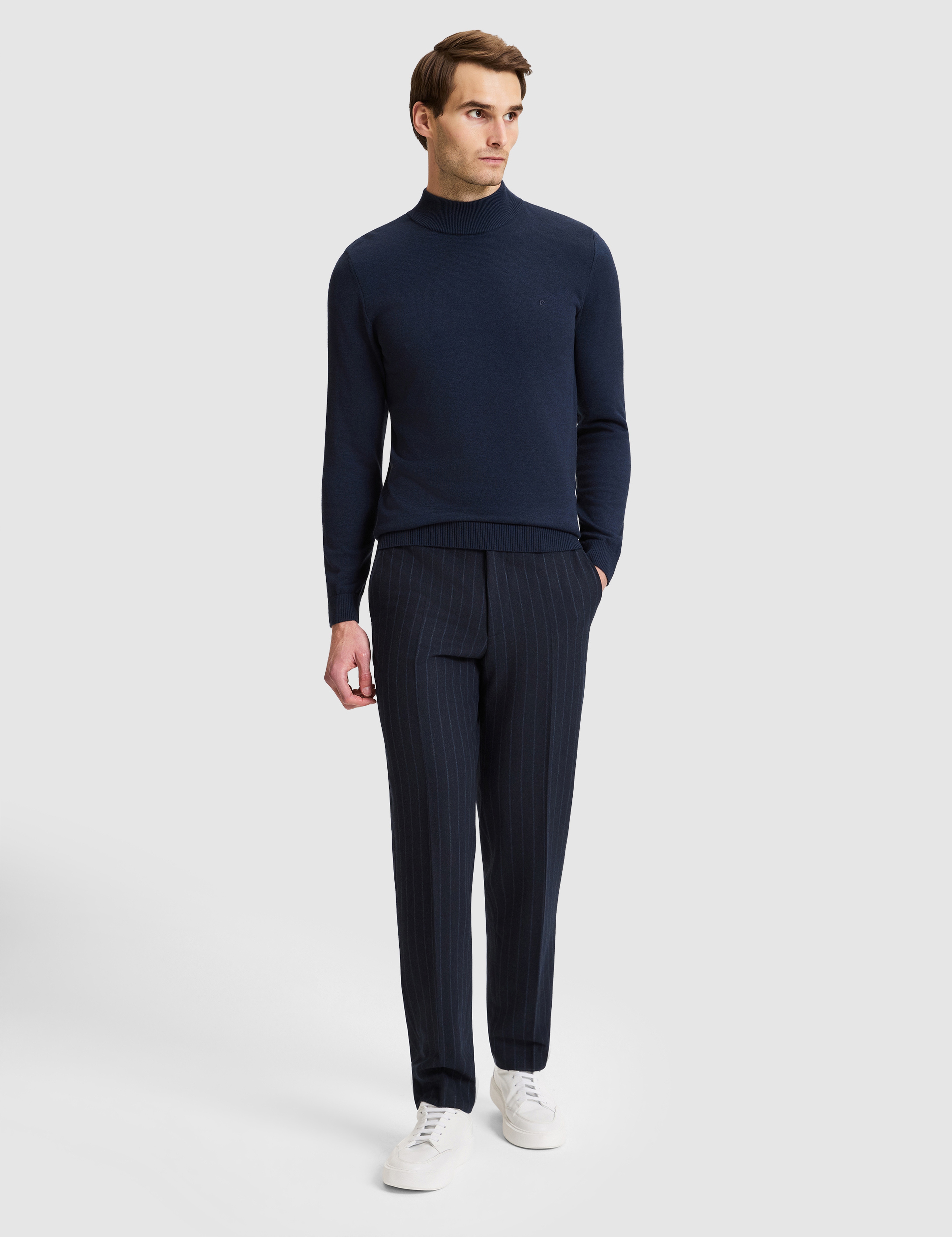 Lacivert Melanj Slim Fit Basic Kazak