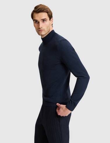 Lacivert Melanj Slim Fit Basic Kazak