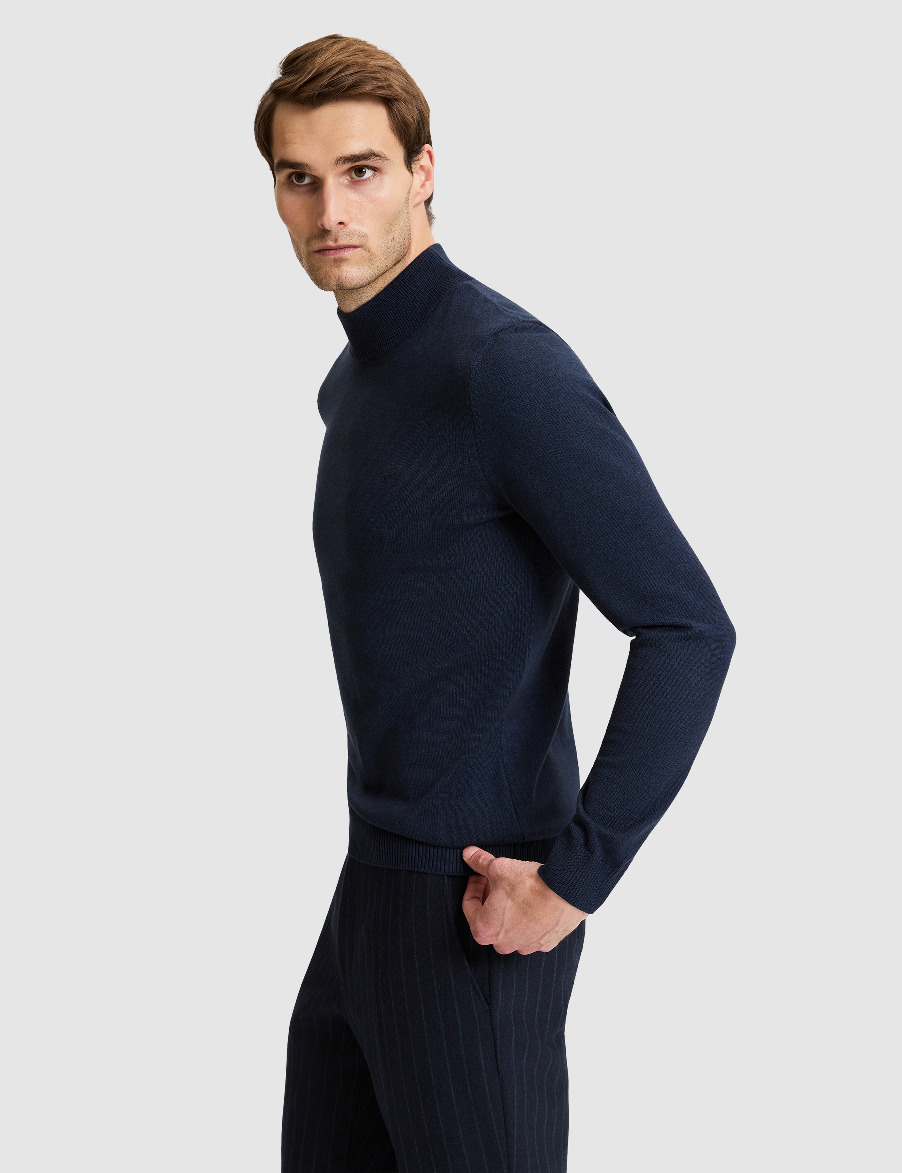 Lacivert Melanj Slim Fit Basic Kazak