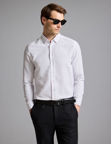 Beyaz Slim Fit Uzun Kollu Gömlek