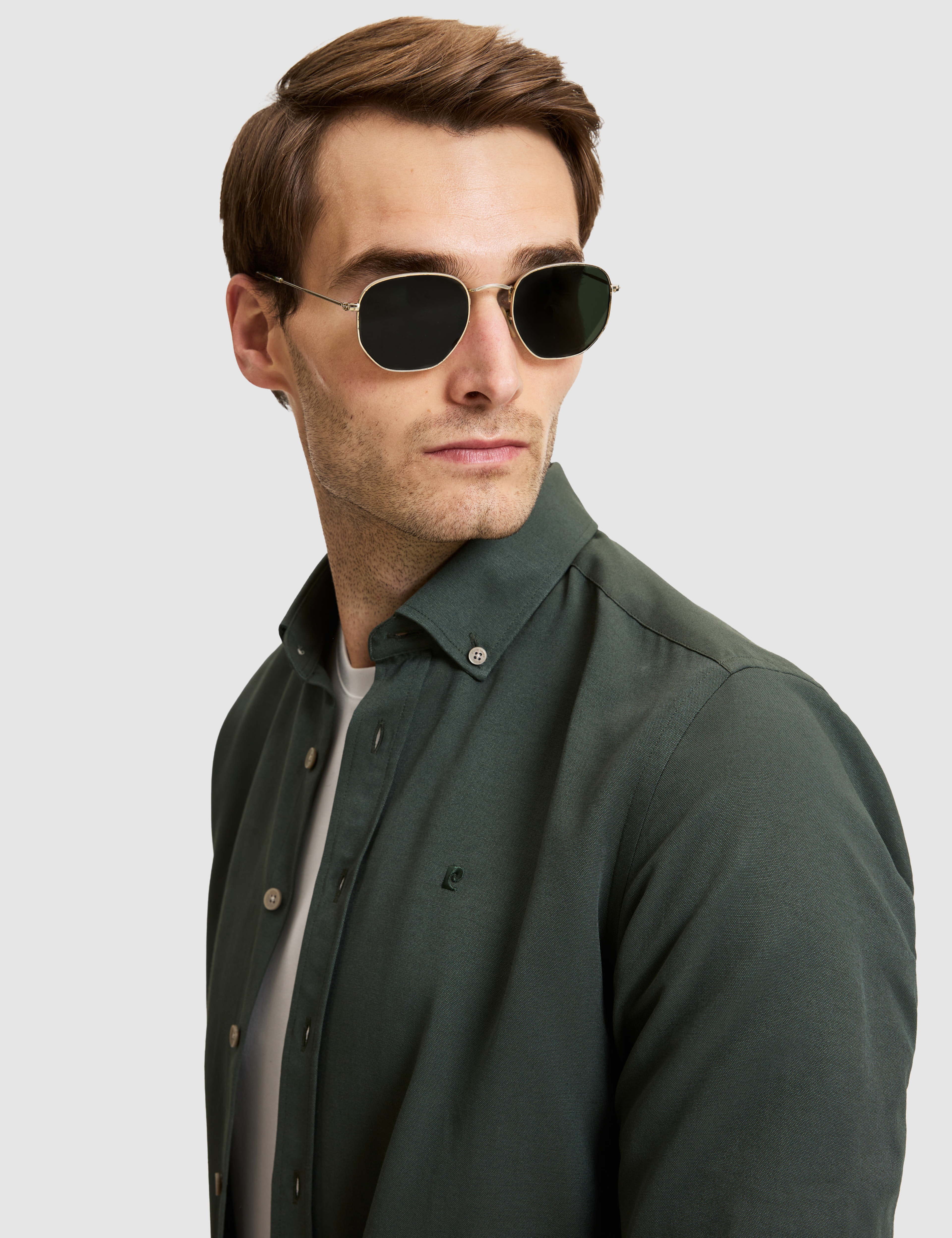 Koyu Haki Slim Fit Uzun Kollu Gömlek - Image 3