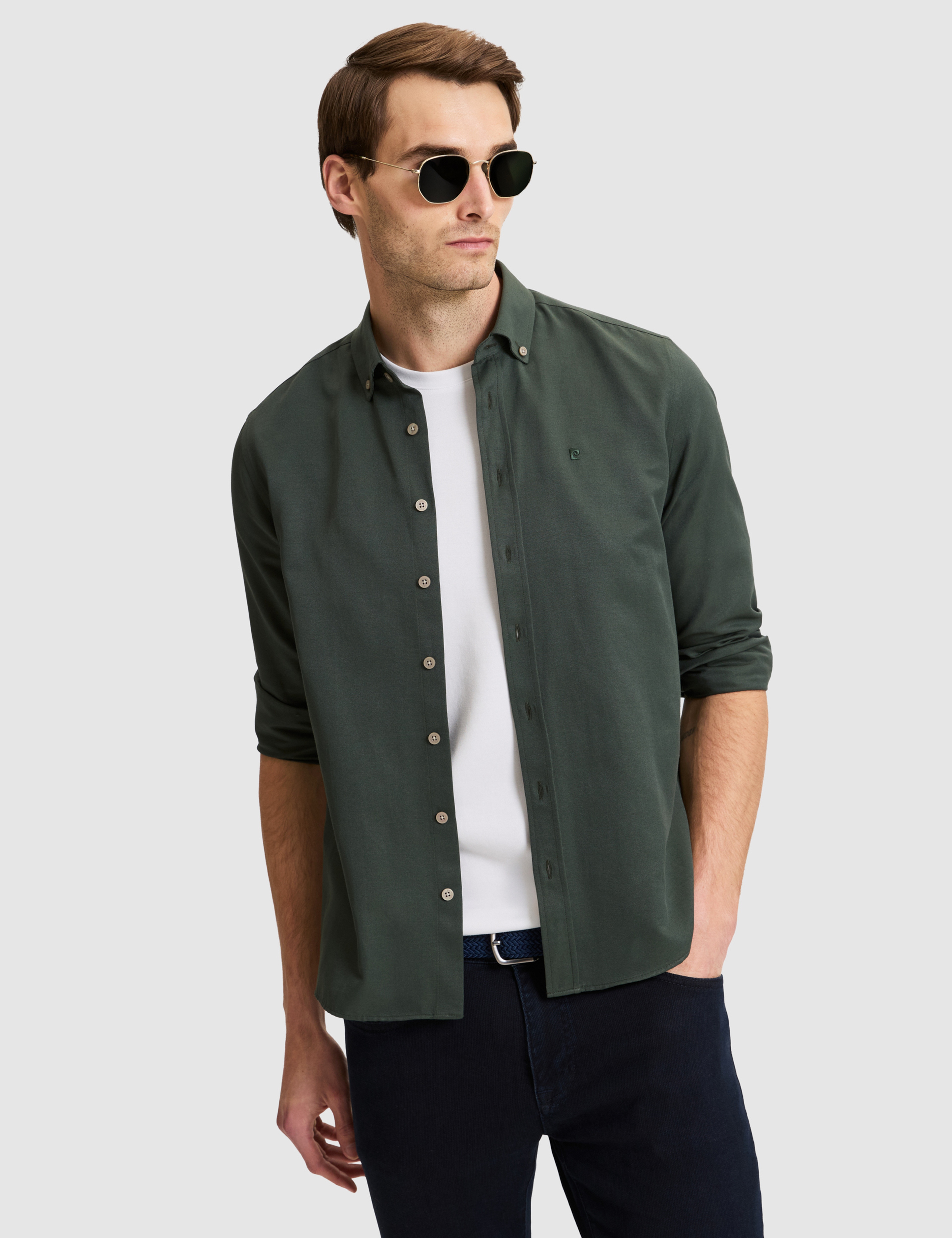 Koyu Haki Slim Fit Uzun Kollu Gömlek