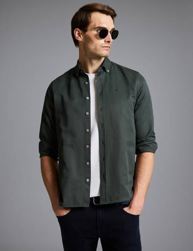 Koyu Haki Slim Fit Uzun Kollu Gömlek
