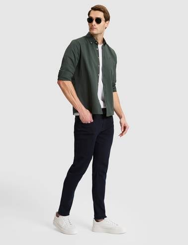 Koyu Haki Slim Fit Uzun Kollu Gömlek