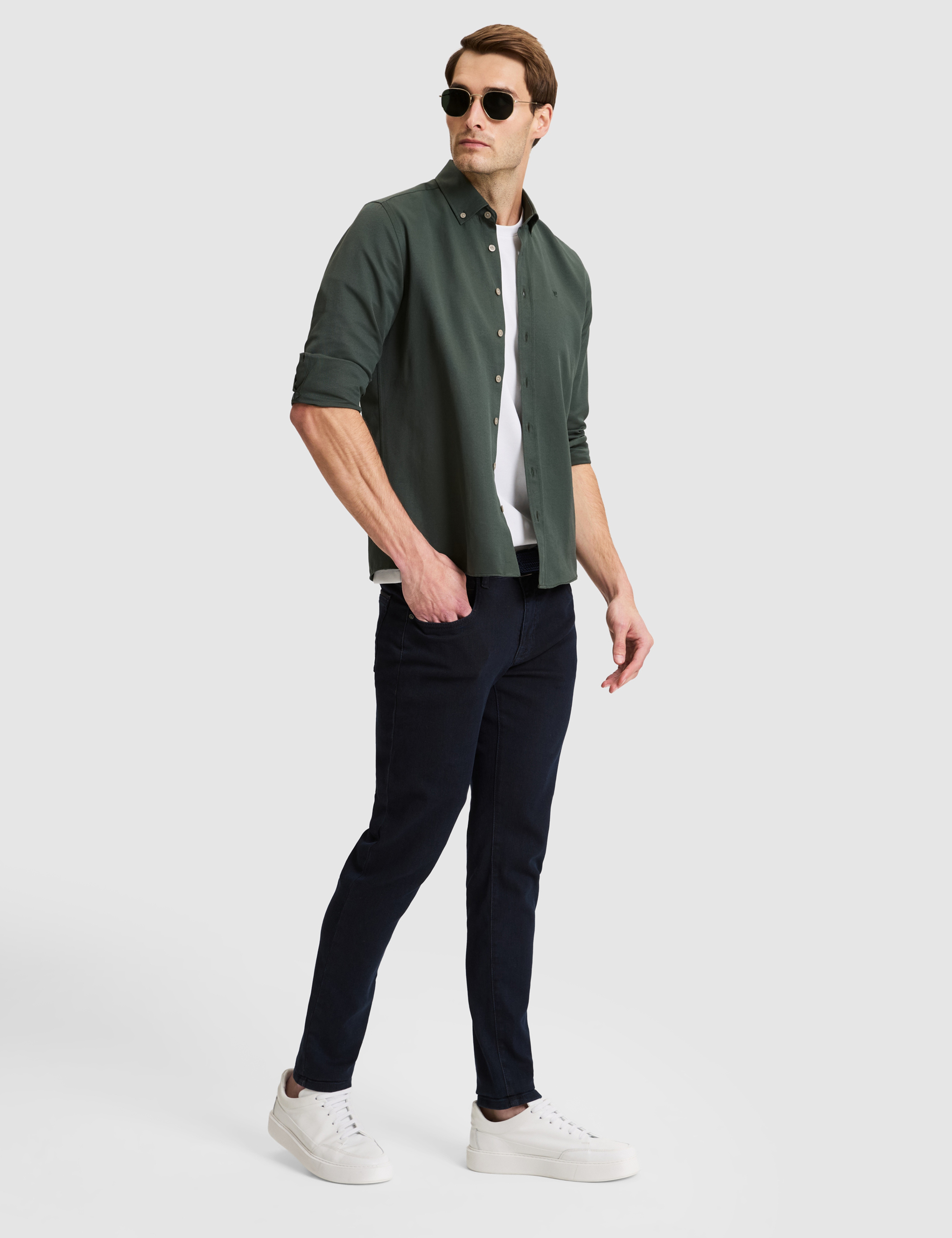Koyu Haki Slim Fit Uzun Kollu Gömlek - Image 5