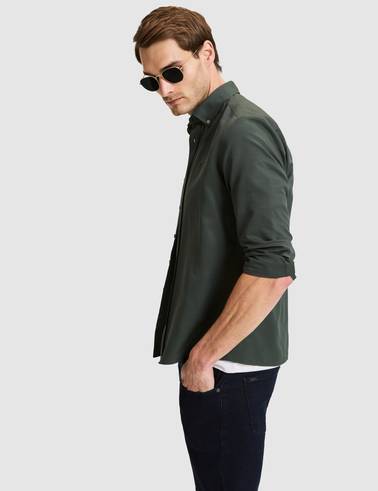 Koyu Haki Slim Fit Uzun Kollu Gömlek
