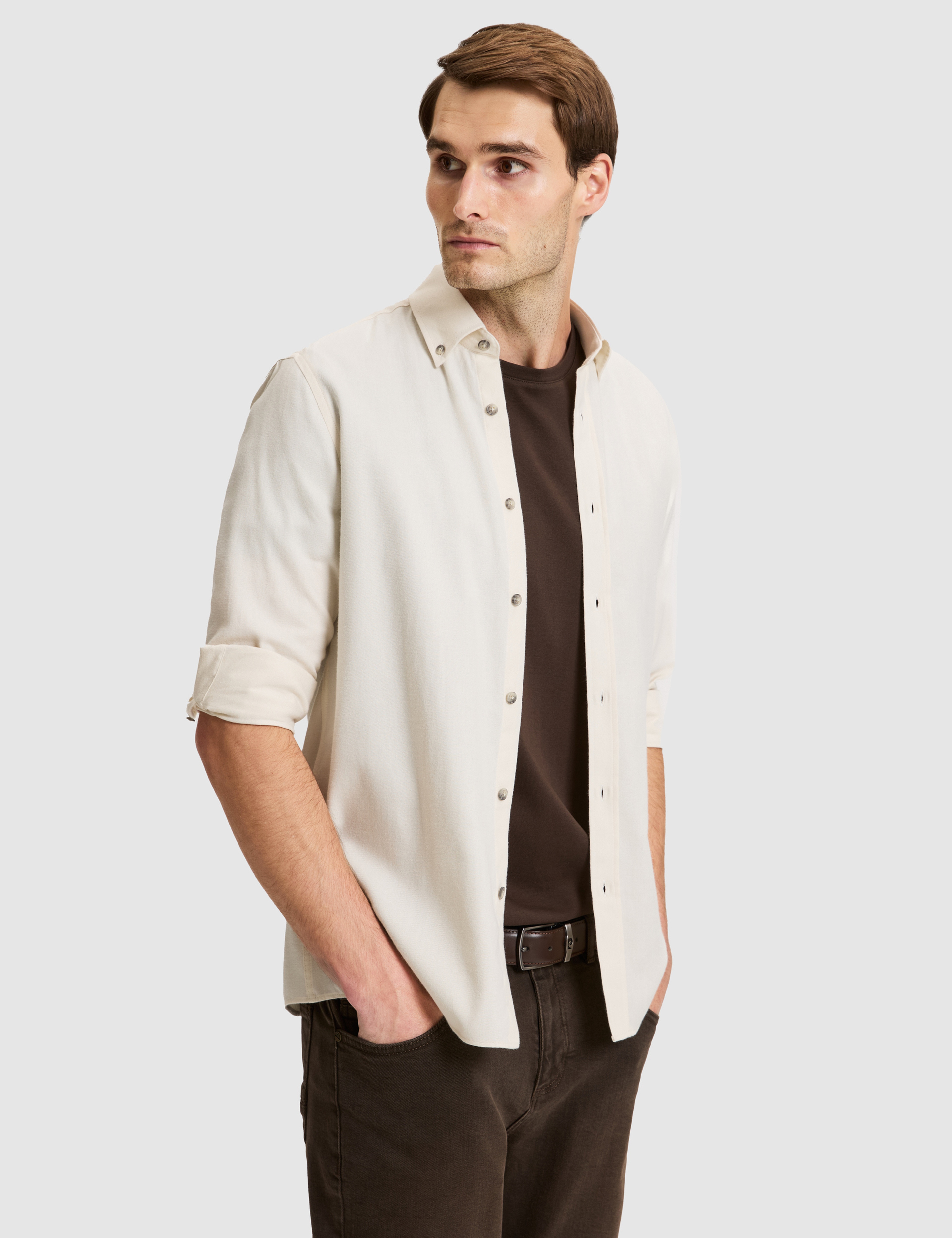Bej Slim Fit Uzun Kollu Gömlek - Image 1