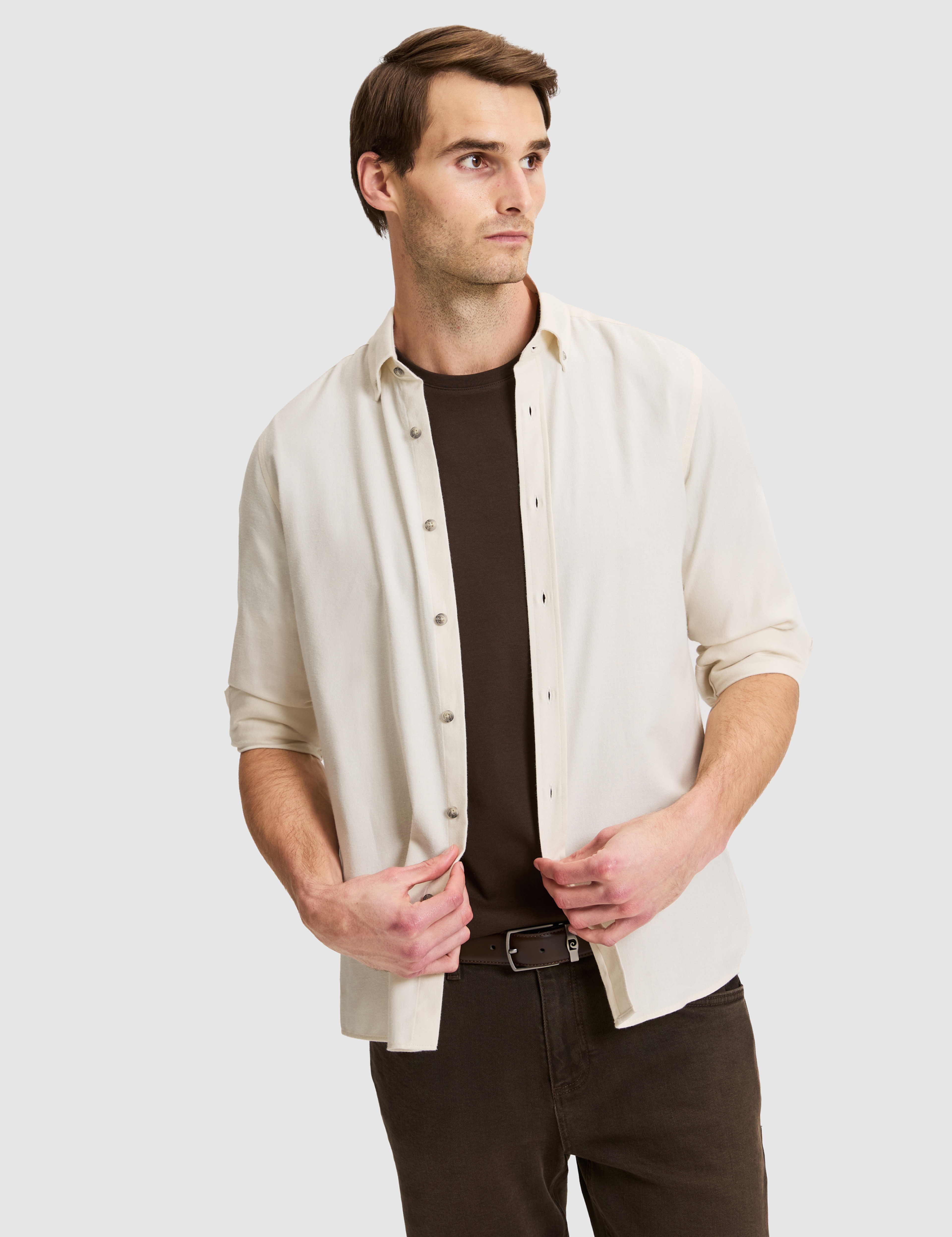 Bej Slim Fit Uzun Kollu Gömlek - Image 3